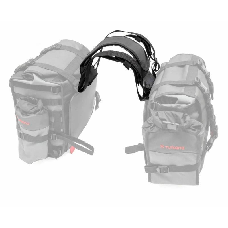 Turkana Gear HippoHips Classic Hybrid soft motorbike panniers Over-the-seat Throw-over strap set.