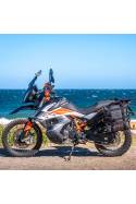 20L and 30L HippoHip Hybrid Plate Mounted Saddlebags Soft Panniers fitted together on the KTM 790 motorcycle.
