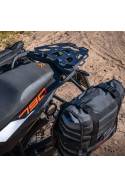 20L and 30L HippoHip Hybrid Plate Mounted Saddlebags Soft Panniers fitted together on the KTM 790 motorcycle.