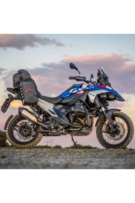 BMW1300GS MadMules rackless and TrekBags waterproof motorcycle soft panniers