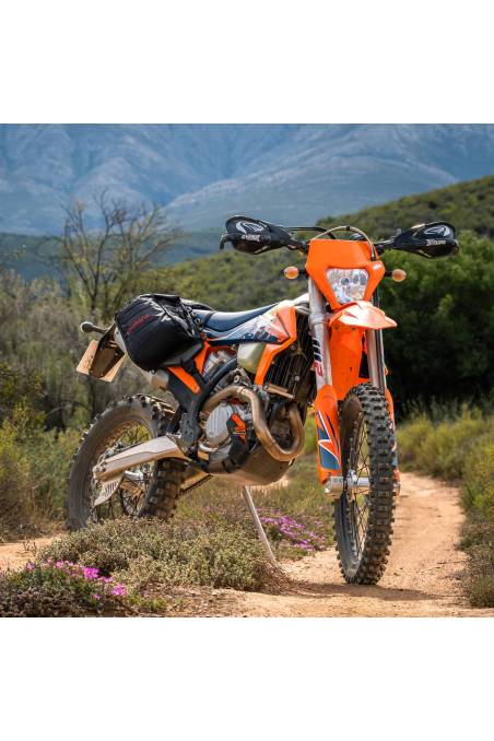 Turkana Gear MadMules Soft Luggage on the KTM500exc hard enduro lightweight durable lifetime soft luggage panniers