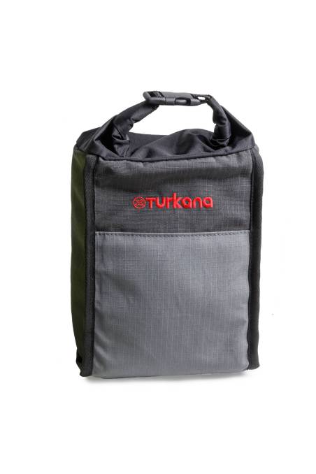 Turkana gear Bushbaby 3L adventure enduro roll top pouch with MOLLE straps to be used on motorcycle soft luggage systems.
