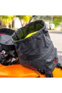 Bullfrog 8L tank bag Turkana motorcycle no zipps top lid draw string closure.