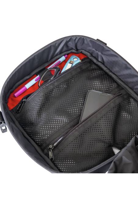Bullfrog 8L tank bag Turkana motorcycle stash pocket inside lid with electronics port.